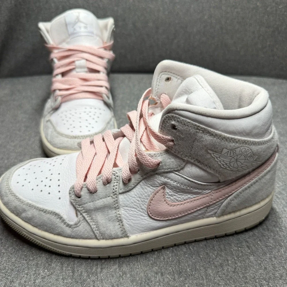 Air Jordan 1 Mid iron ore Pink Salt White Grey Sneakers 7.5